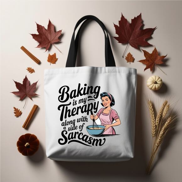 Baking Therapy Sassy Sarcastic Retro Pinup Tote Bag - Picture 2 of 4